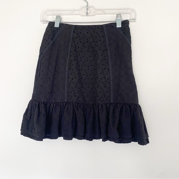 House of CB London Black Eyelet Lace Ruffle Black Mini Skirt - Picture 1 of 3